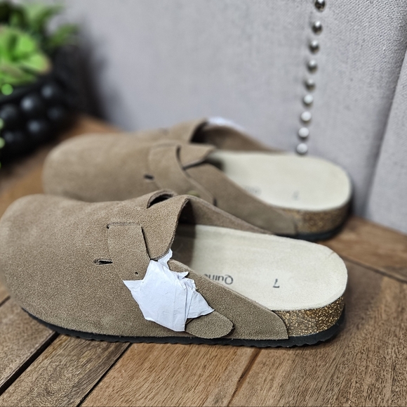 Quince Water Repellent Suede Clog Mules Cafe Brown - Picture 10 of 15